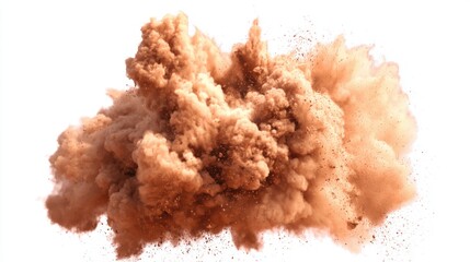 A large dust cloud billows into the air formed by strong winds in a dry construction area. The scene captures the movement and turbulence of the airborne particles.