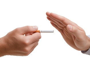 Hand refusing cigarette isolated on a transparent background