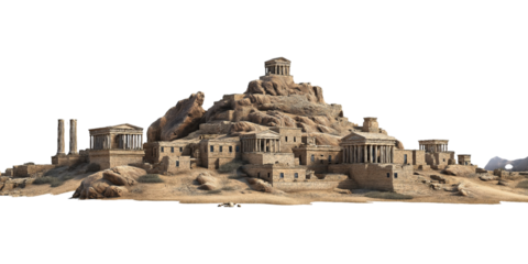 Ancient Greek City Ruins isolated on a transparent background