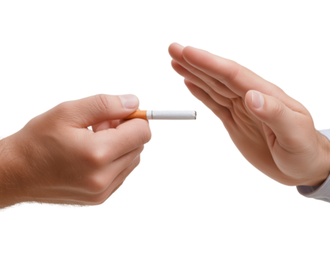 Hand refusing cigarette isolated on a transparent background - Powered by Adobe