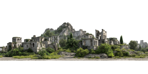 Ancient Stone Ruins on Rocky Hillside isolated on a transparent background