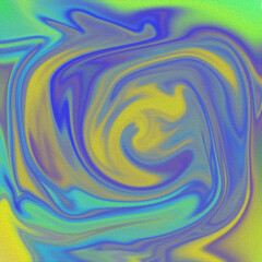 Vibrant abstract swirl with blue, yellow, and green gradients, digital fluid wave pattern, modern colorful background texture for creative design projects