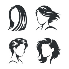 Silhouette of Diverse Female Haircuts Styles Vector Design Isolated Set