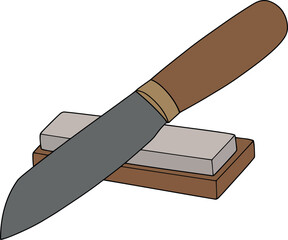Sharp knife sharpening stone wooden handle kitchen tool vector