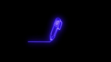 Blue neon pen drawing a line on a black background light 4k video . - Powered by Adobe