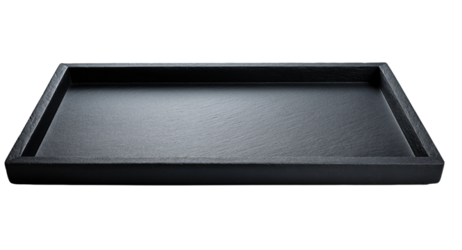 Rectangular slate tray with textured surface isolated on a transparent background