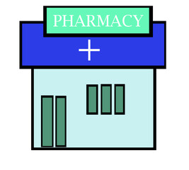 "Pharmacy Icon Isolated on Transparent Background PNG – Minimalist Medical Store Symbol & Healthcare Building Logo"