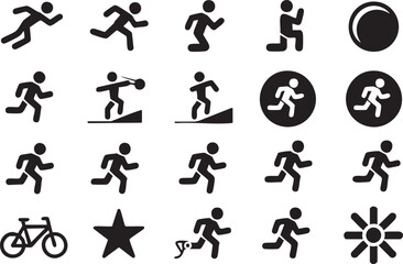 Collection of fitness and training silhouettes with athletics and exercise symbols