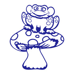 Frog Sitting Mushroom Sweet Forest Sitting Cute Drawing Cool