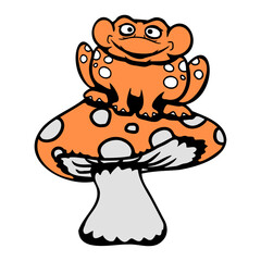 Frog Sitting Mushroom Sweet Forest Sitting Cute Drawing Cool