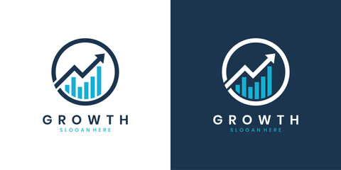 Business growth logo with up arrow and bar chart, symbol of financial success