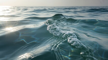 Ocean Water Surface With Sunlight Reflections and Bubbles