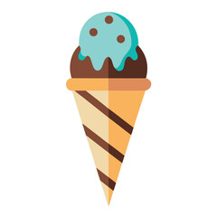 Chocolate ice cream cone with blue topping and brown spots
