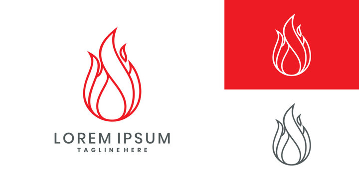 Fototapeta Abstract fire flame logo design in red,  minimalist line art symbol