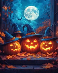 halloween background with pumpkin and bats