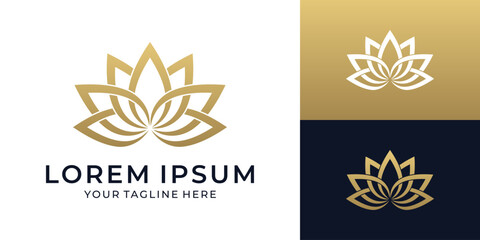 Gold lotus flower logo, elegant floral symbol