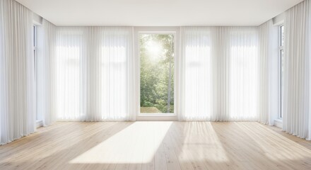 Fototapeta premium Bright Modern Living Room with Large Windows and Sheer Curtains