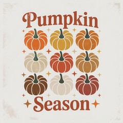 Autumn typography illustration with decorative pumpkin letters, plaid patterns, wheat, sunflowers and leaves, cozy fall clipart, seasonal harvest design, rustic thanksgiving wall art