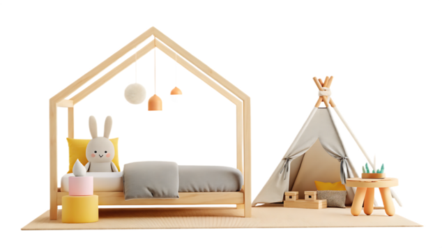children s bedroom isolated on white background, png, ai generated