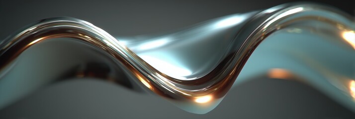 Smooth metallic ribbon wave in luxury chrome finish for premium product packaging.
