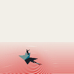 Vector illustration of a leader on a paper boat in a volatile sea. A powerful metaphor for navigating business challenges, taking risks, courage, and innovative exploration. © jozefmicic