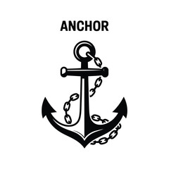 Simple silhouette of a maritime anchor with chain nautical symbol graphic