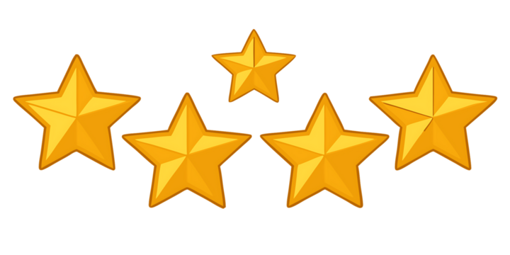 golden five star rating five shiny isolated on white background, png, ai generated