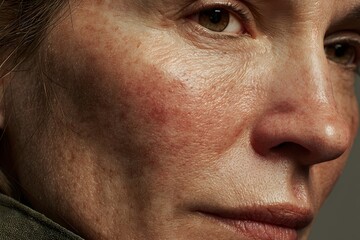 Fototapeta premium Close-up portrait capturing the texture and details of an expressive face in natural light