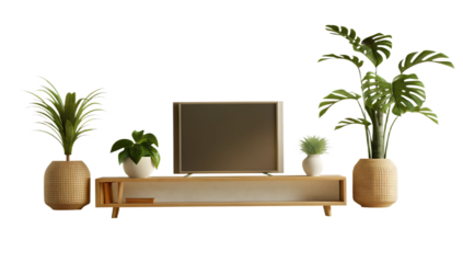 shelf tv in modern empty room minimal design isolated on white background, png, ai generated