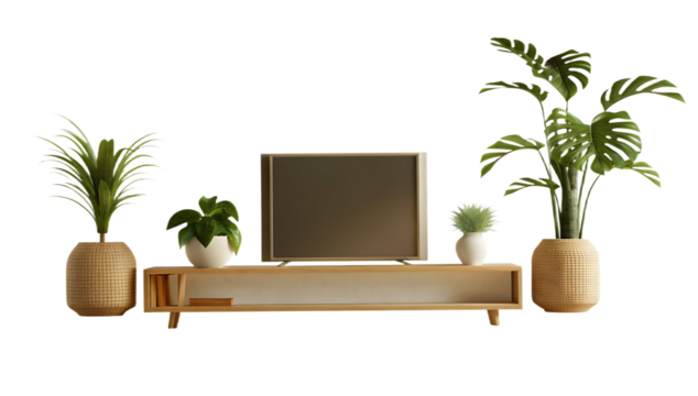 shelf tv in modern empty room minimal design isolated on white background, png, ai generated