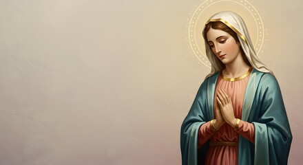 Virgin Mary in Prayer, Religious Illustration