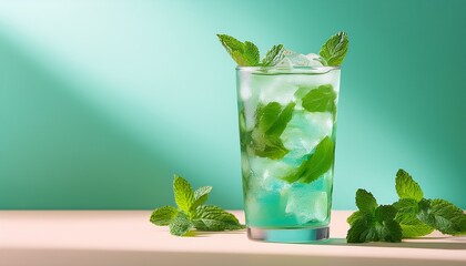 Refreshing Mint Iced Drink On Pastel Background