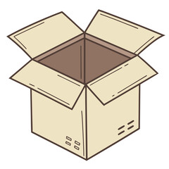 Open cardboard box illustration for packaging moving and storage solutions with a simple and clean design aesthetic