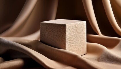 Textured Cube On Draped Fabric For Product Display And Minimalist Presentation