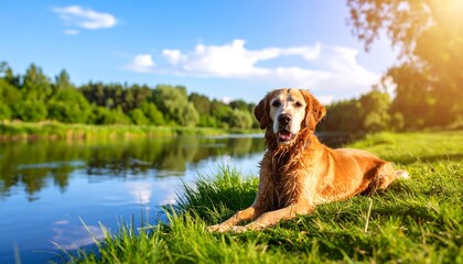 Golden Retriever by a River