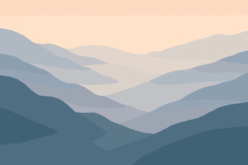 Obraz premium Haze mountain into illustration fading gradient distance misty vector over silhouettes