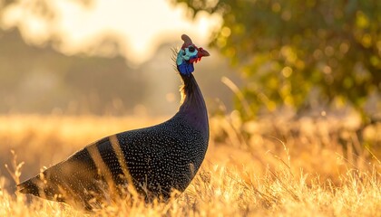 Beautiful guineafowl in golden light