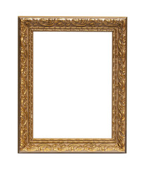 Empty gold ornate vintage picture frame isolated