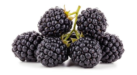 Flying cluster of blackberries with dewdrops,
