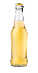 Cold beer in a clear glass bottle, ready for enjoying