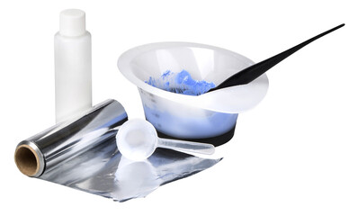 Hair dying tools for salon hair coloring, transparent background