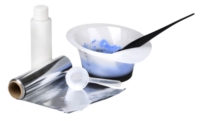 Hair dying tools for salon hair coloring, transparent background