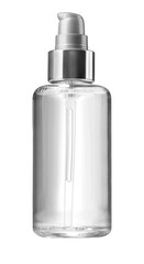 Transparent pump bottle offering space for cosmetic product