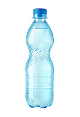 Plastic water bottle with blue cap, clear liquid