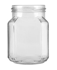 Empty clear glass jar with open top