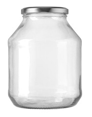 Empty clear glass jar with silver lid