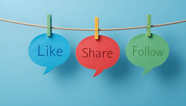 Colored Speech Bubbles with Like Share Follow for Social Media Marketing