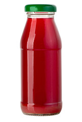 Red juice in glass bottle with green cap