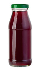 Glass bottle containing red fruit berry juice