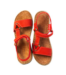 Red leather summer sandals with transparent background